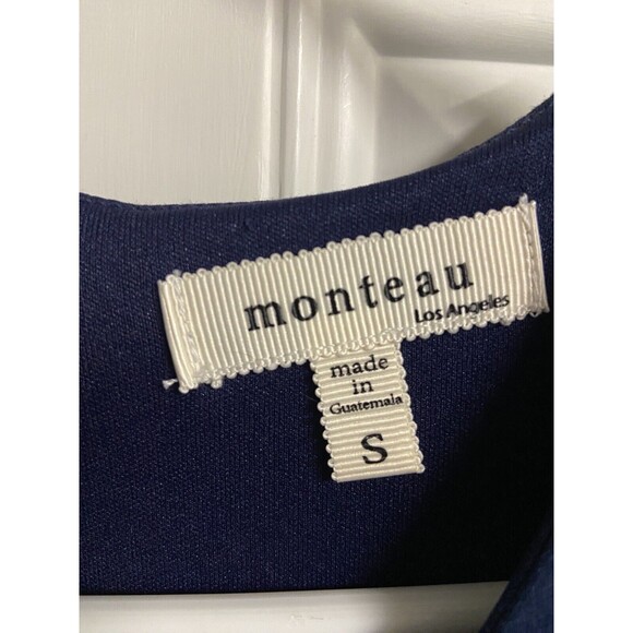 Monteau Dress Womens Small Navy Blue Sleeveless Knit Knee Length Fit and Flare - Picture 3 of 4